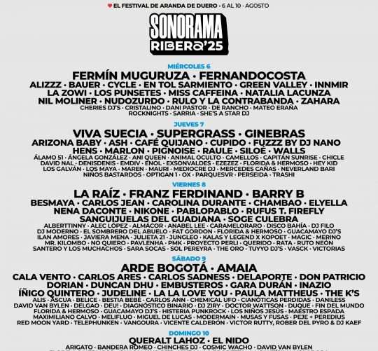 Horarios y cartel completo del Sonorama Ribera 2025