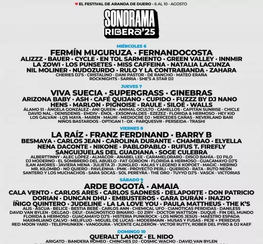 Horarios y cartel completo del Sonorama Ribera 2025