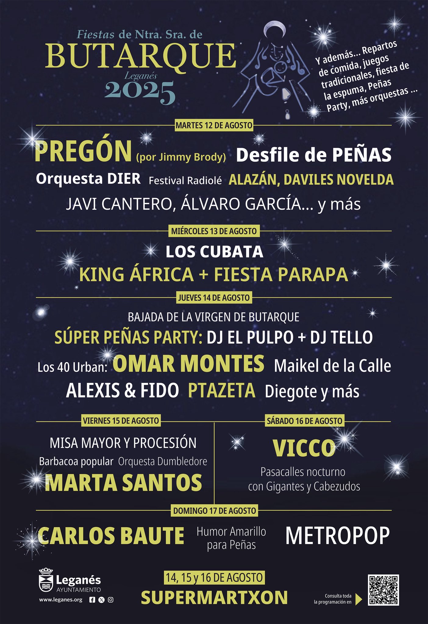 Las Fiestas patronales de Leganés, en honor a Nuestra Señora de Butarque, se celebrarán este 2025 del martes 12 al domingo 17 de agosto