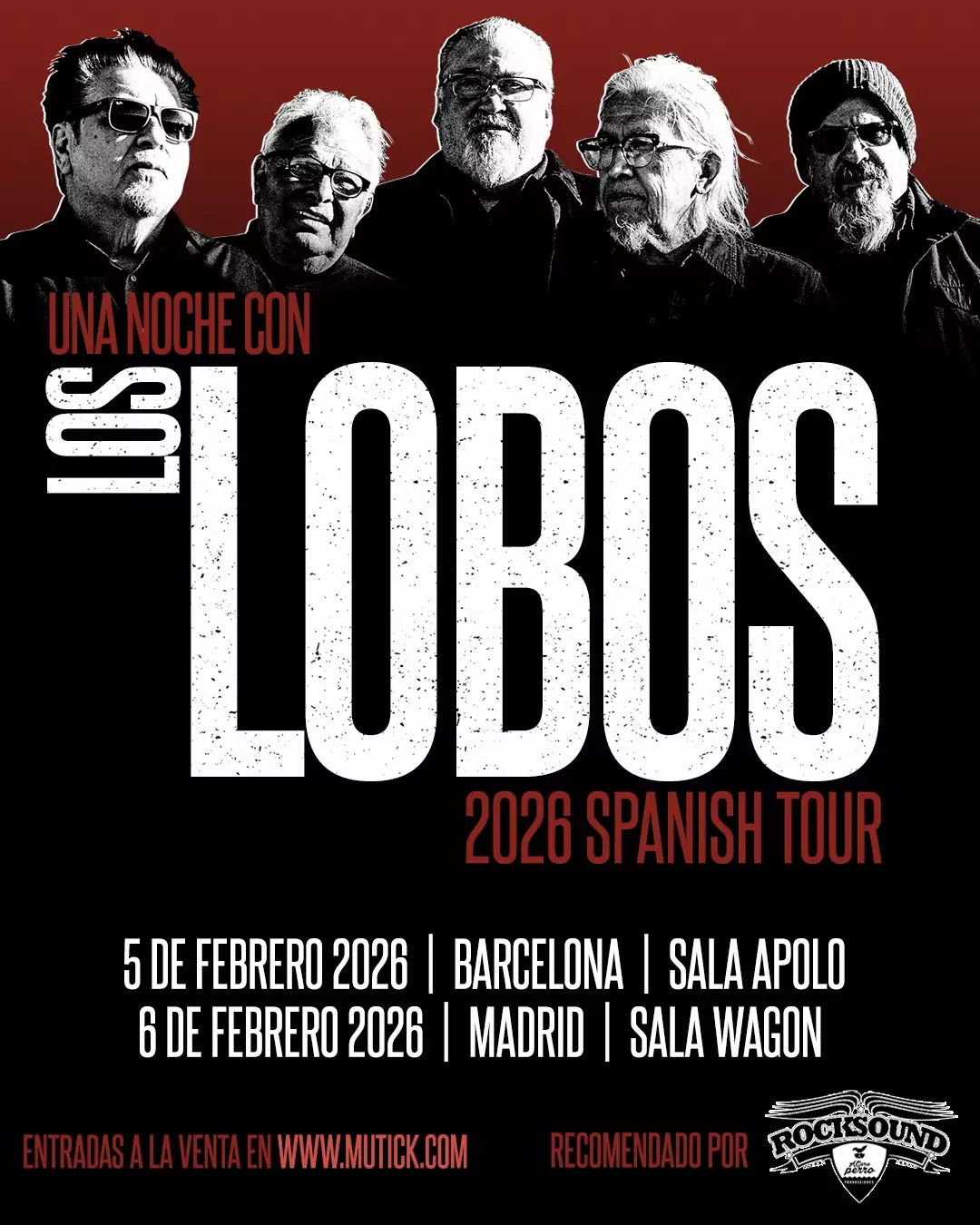 Conciertos de Los Lobos en Barcelona y Madrid en febrero de 2026