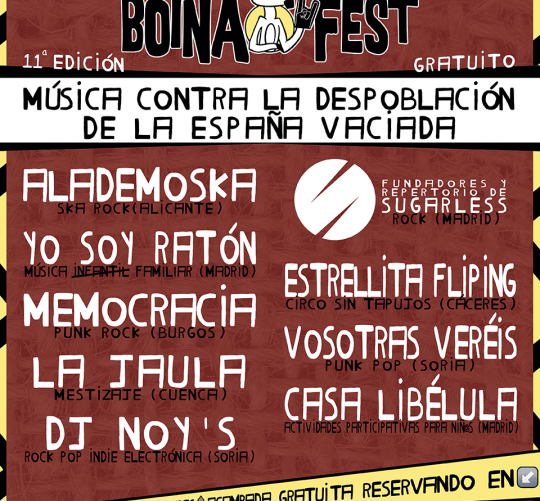 El sábado 9 de agosto de 2025 se celebrará en Arenillas (Soria) la undécima edición del Boina Fest, el primer festival contra la despoblación