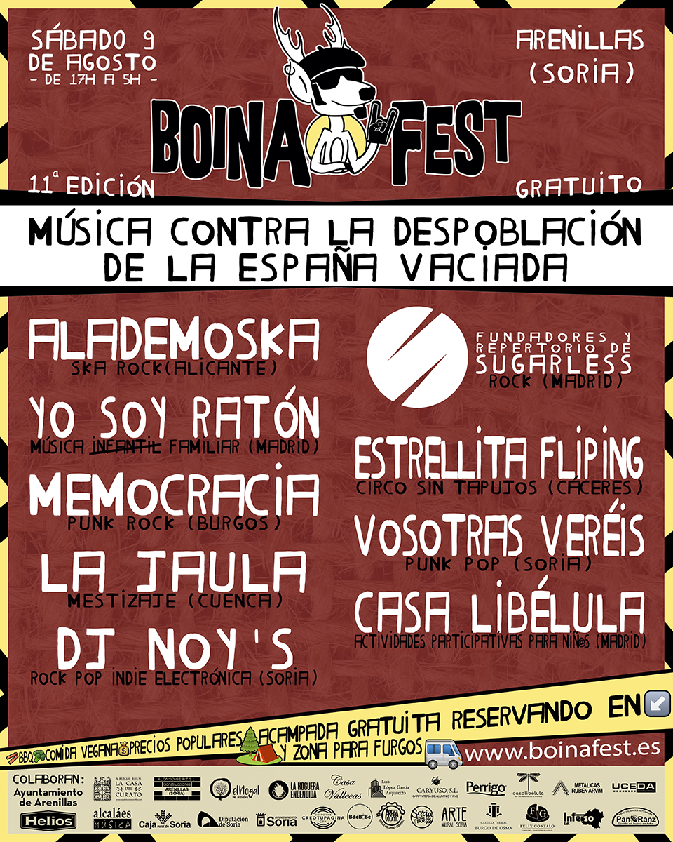 El sábado 9 de agosto de 2025 se celebrará en Arenillas (Soria) la undécima edición del Boina Fest, el primer festival contra la despoblación