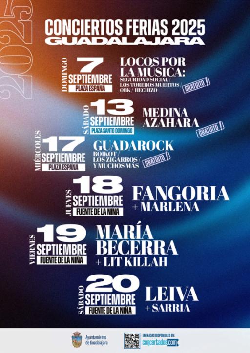 Ya se conoce la programación de conciertos de las Ferias y Fiestas de Guadalajara 2025, que tendrán lugar del 7 al 20 de septiembre.