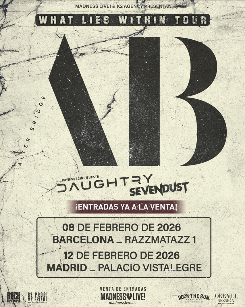 Alter Bridge regresará a España el próximo mes de febrero de 2026 para dar dos conciertos en Barcelona (Razzmatazz) y Madrid (Vistalegre)-