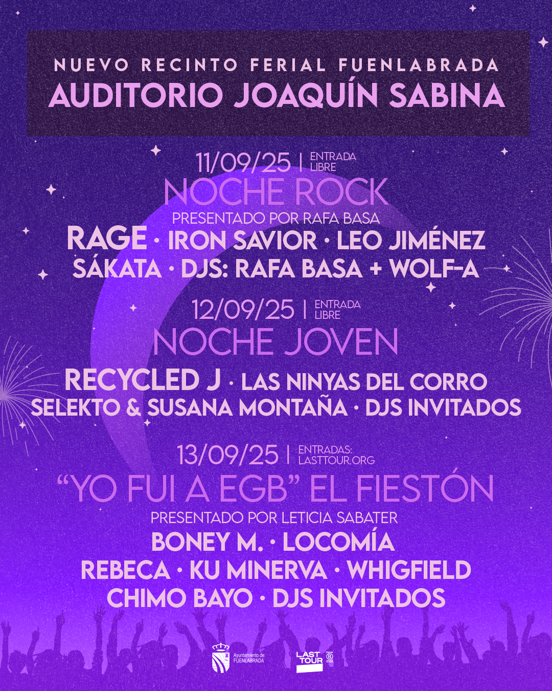 conciertos principales de las Fiestas de Fuenlabrada que se celebrarán este 2025 en el recién estrenado Parque Ferial del 11 al 17 de septiembre