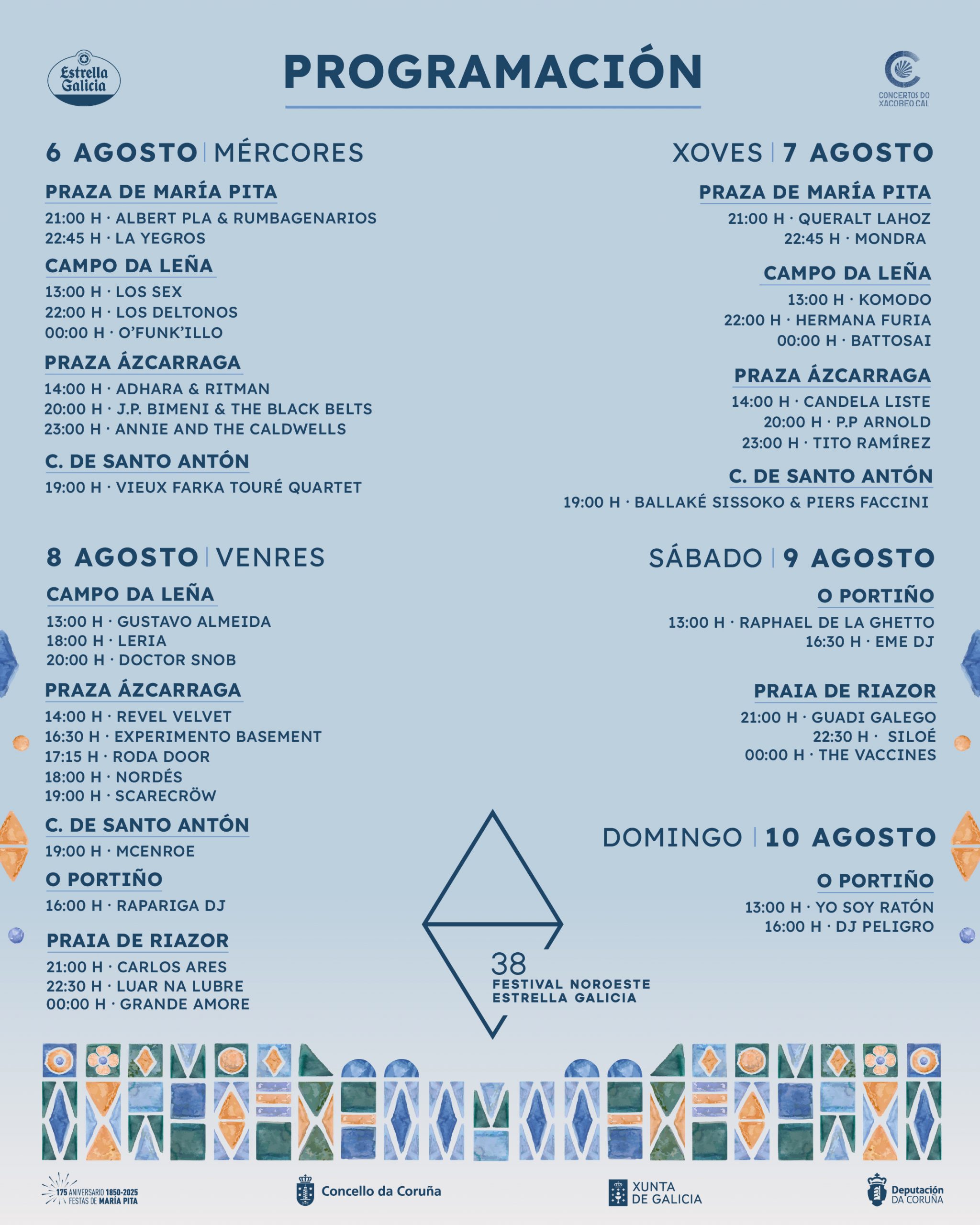 Programación del Festival Noroeste 2025, que llena A Coruña de conciertos gratuitos desde el miércoles día 6 hasta el domingo 10 de agosto