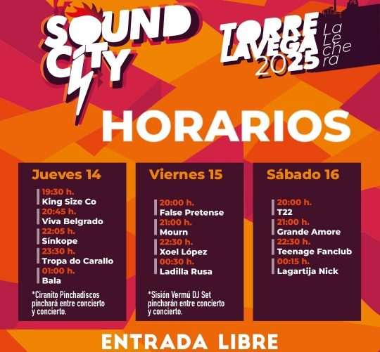 Ya se conocen los horarios del Torrelavega Sound City 2025. El festival cántabro se celebra del jueves día 14 de agosto hasta el sábado 16
