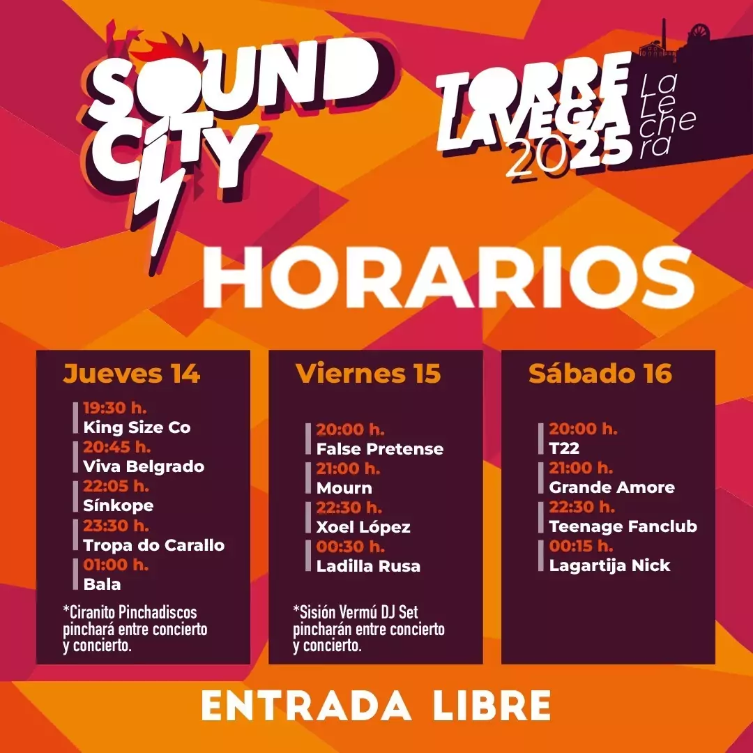 Ya se conocen los horarios del Torrelavega Sound City 2025. El festival cántabro se celebra del jueves día 14 de agosto hasta el sábado 16