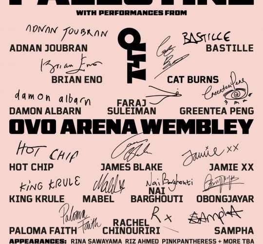 El próximo 17 de septiembre tendrá lugar un concierto de apoyo a Palestina en el OVO Arena Wembley con Damon Albarn, Brian Eno, Bastille y más