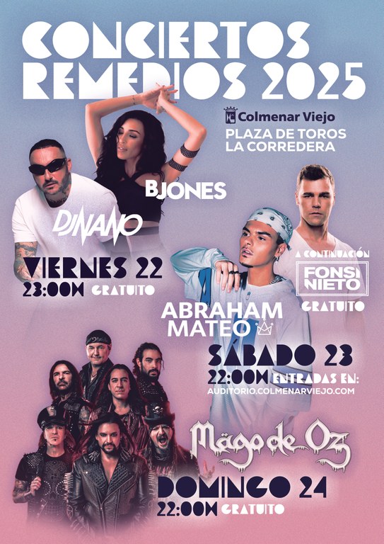 Conciertos de Remedios 2025 en Colmenar Viejo con Mago de Oz y DJ Nano gratis este agosto