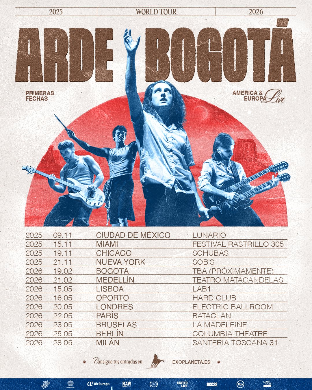 Arde Bogotá anuncia ahora una nueva gira por América y Europa que tendrá lugar en varios países desde noviembre de 2025 hasta mayo de 2026