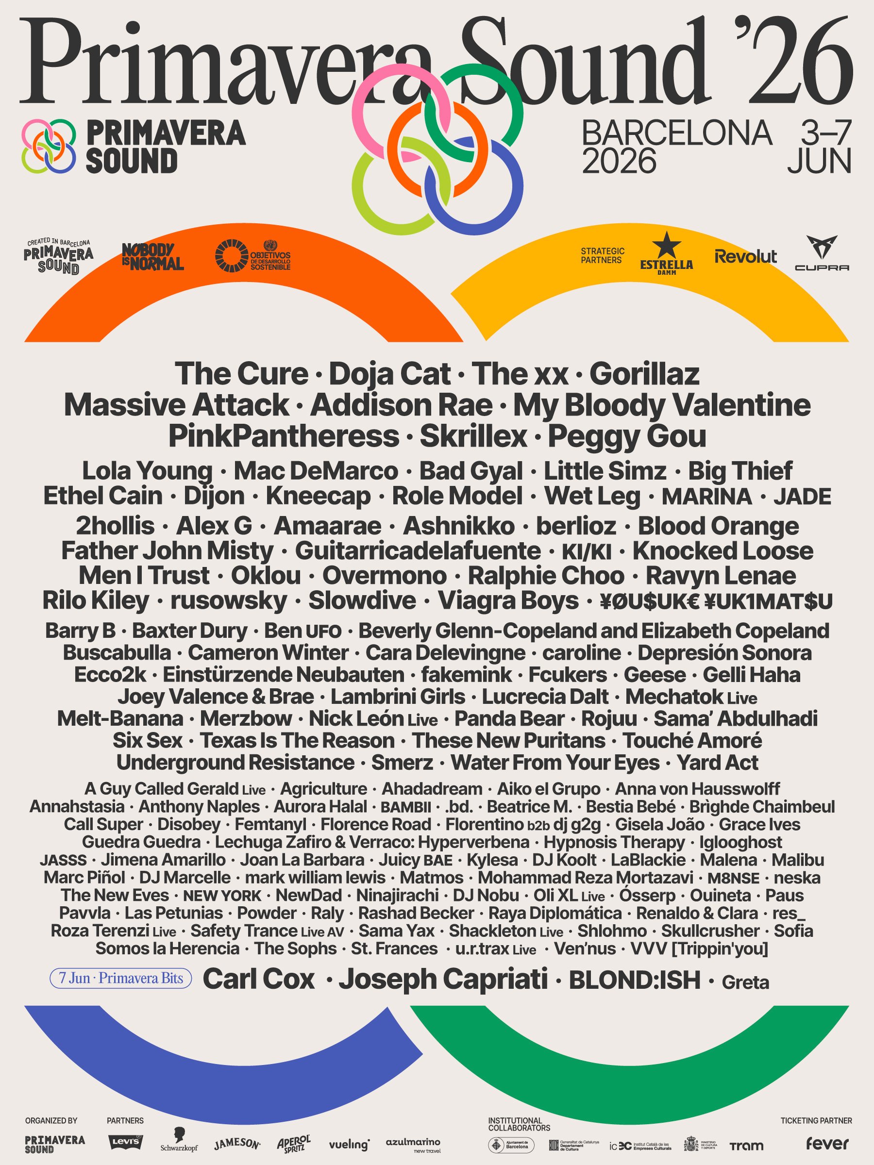 Primavera Sound Barcelona presenta su cartel para 2026 con The Cure, Doja Cat, The xx, Gorillaz, Massive Attack o My Bloody Valentine.