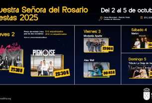 Programación de conciertos de las Fiestas de Boadilla del Monte 2025, que se celebran desde el día 2 hasta el 5 de octubre en la localidad
