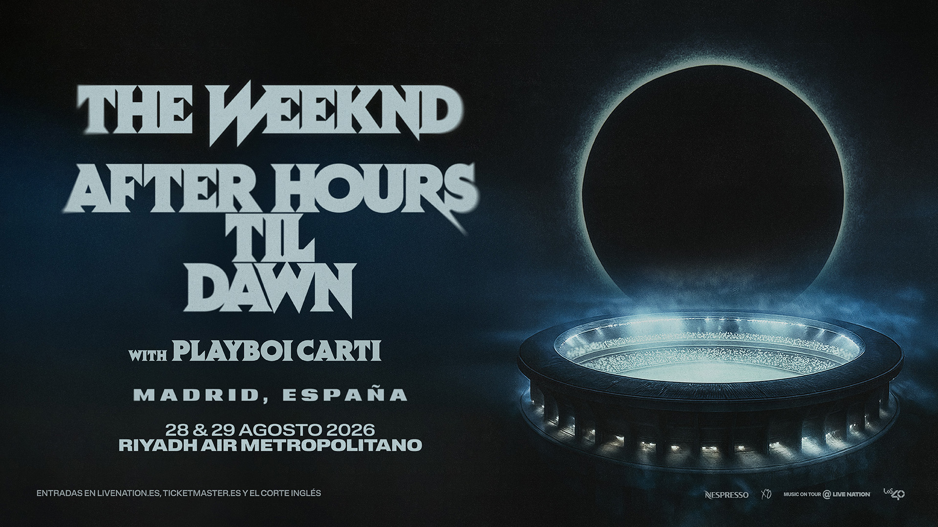 The Weeknd anuncia dos grandes conciertos en el estadio Riyadh Air Metropolitano de Madrid los días 28 y 29 de agosto del próximo año 2026