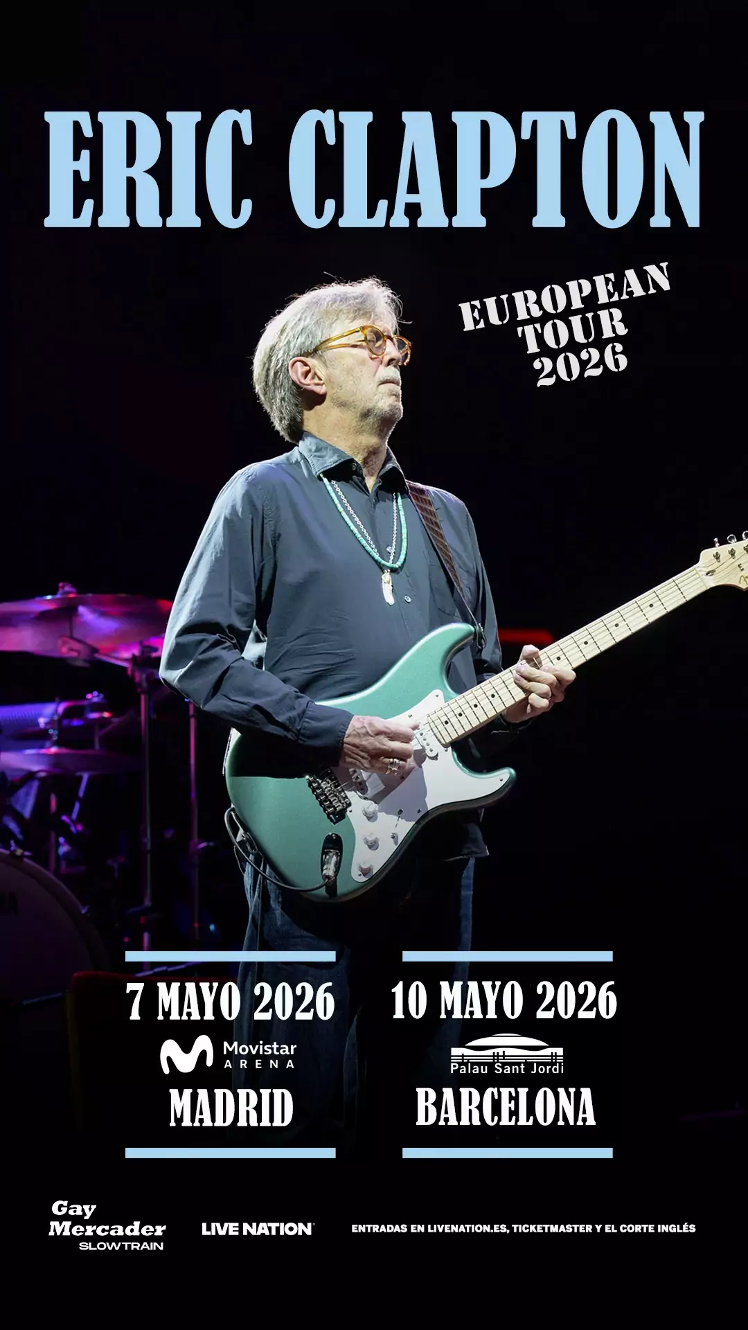 Eric Clapton anuncia conciertos en grandes recintos de Madrid y Barcelona el próximo mes de mayo de 2026