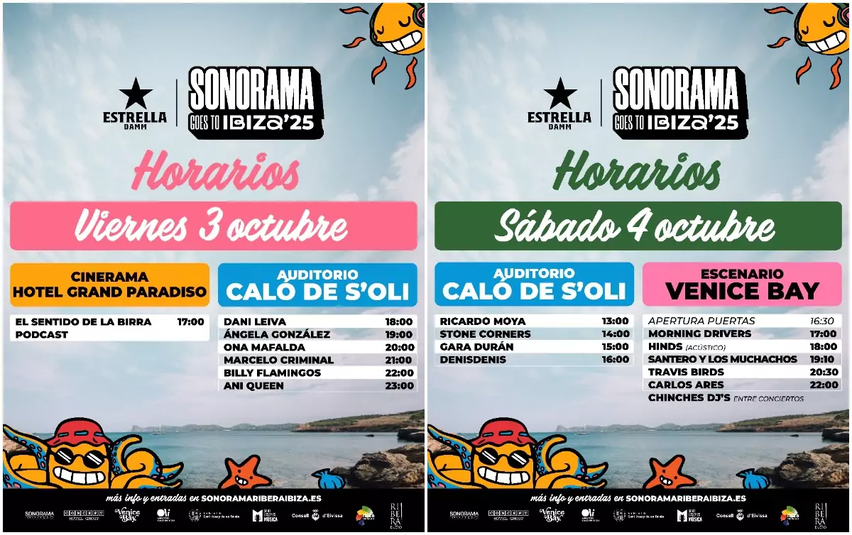 Sonorama Goes to Ibiza 2025 ya tiene horarios confirmados. El festival se celebra los días 3 y 4 de octubre en la paradisíaca Cala de Bou