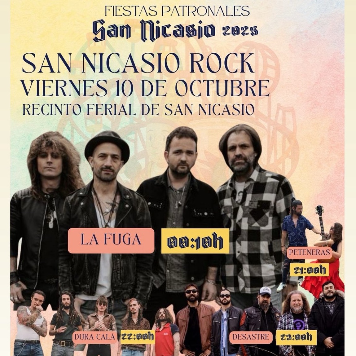 La Fuga sustituye en el San Nicasio Rock de las Fiestas de San Nicasio 2025 a Medina Azahara, en el concierto que la banda cordobesa tenía previsto para este mismo viernes 10 de octubre