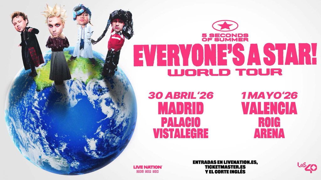 5 Seconds of Summer volverán a España en 2026, el 30 de abril en el Palacio Vistalegre de Madrid y el 1 de mayo en el Roig Arena de Valencia.
