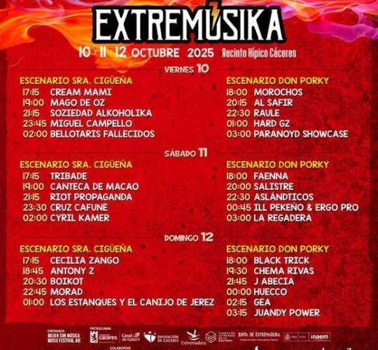 Extremúsika 2025 desvela sus horarios a pocos días de su celebración en el Recinto Hípico de Cáceres del viernes 10 al domingo 12 de octubre