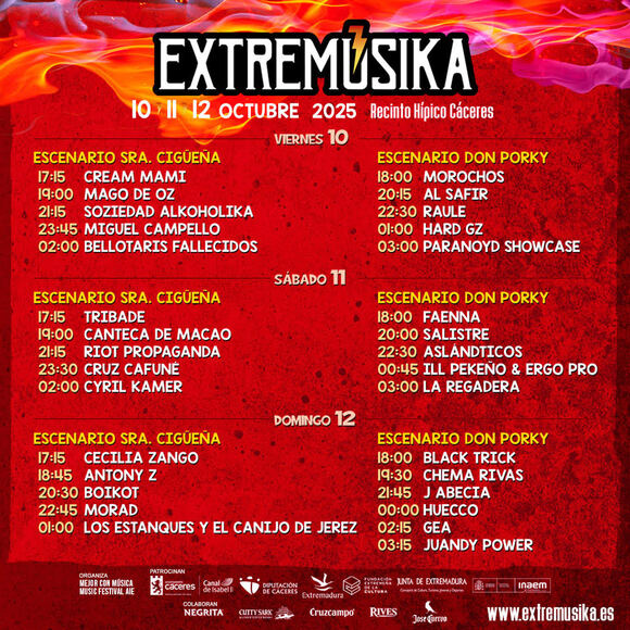 Extremúsika 2025 desvela sus horarios a pocos días de su celebración en el Recinto Hípico de Cáceres del viernes 10 al domingo 12 de octubre