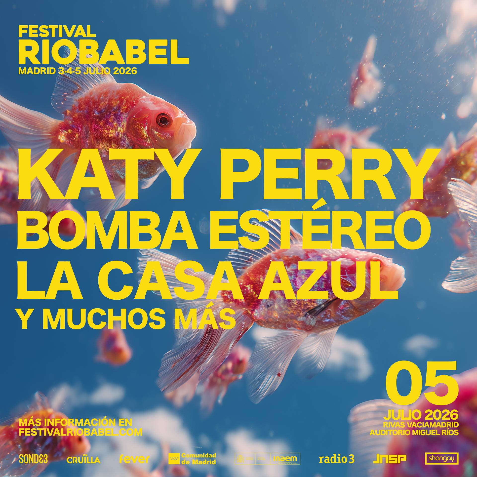 Katy Perry encabeza las confirmaciones del Río Babel 2026, que se celebrará el 3, 4 y 5 de julio, en el Auditorio Miguel Ríos de Rivas