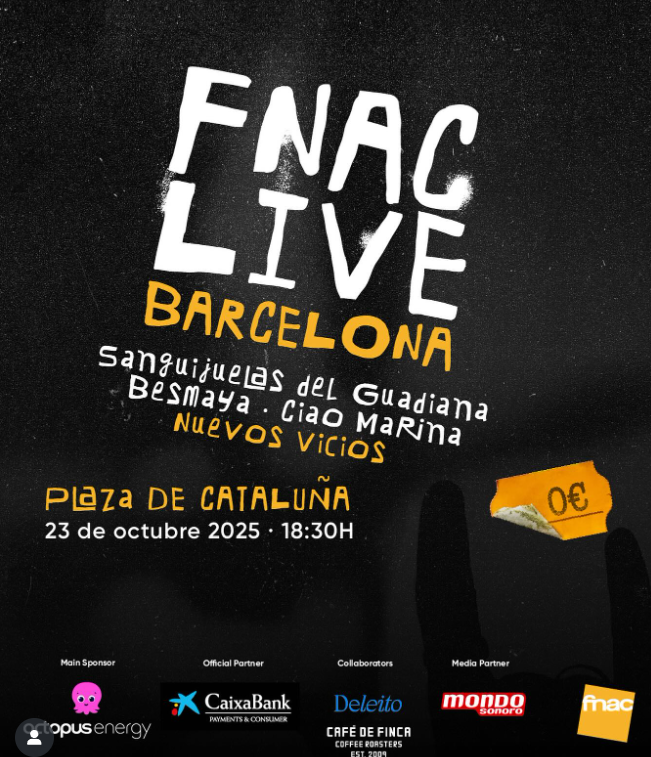 Fnac Live Barcelona abre tienda en Las Ramblas este jueves 23 de octubre con un concierto a partir de las 18:30 en la Plaza de Catalunya.