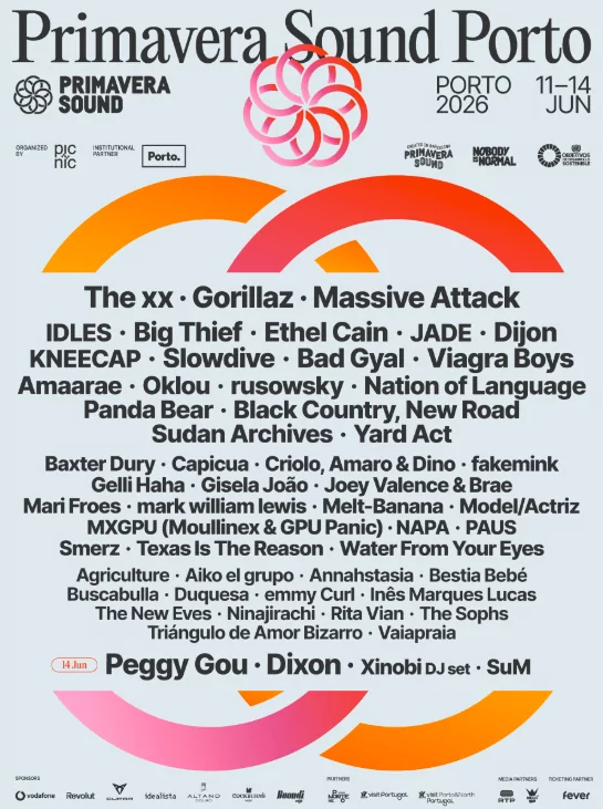 Los ecos de Primavera Sound Porto 2026 empiezan a resonar al desvelar su cartel. La cita esl del 11 al 14 de junio en el Parque da Cidade