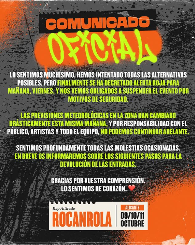 Cancelado el Festival Rocanrola 2025 de Alicante