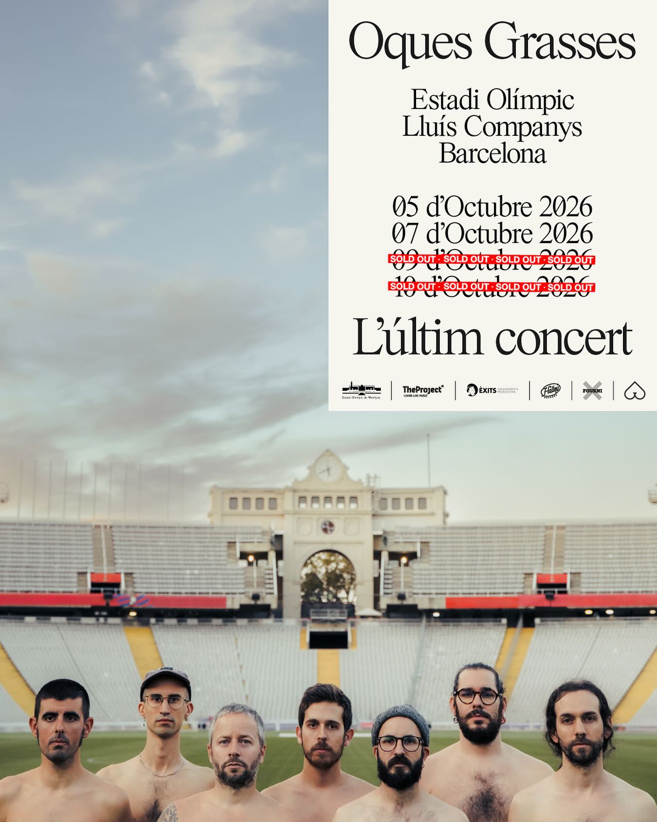 La banda catalana Oques Grasses dará nada menos que cuatro grandes conciertos en el Estadi Olímpic de Montjuic el año que viene, en 2026