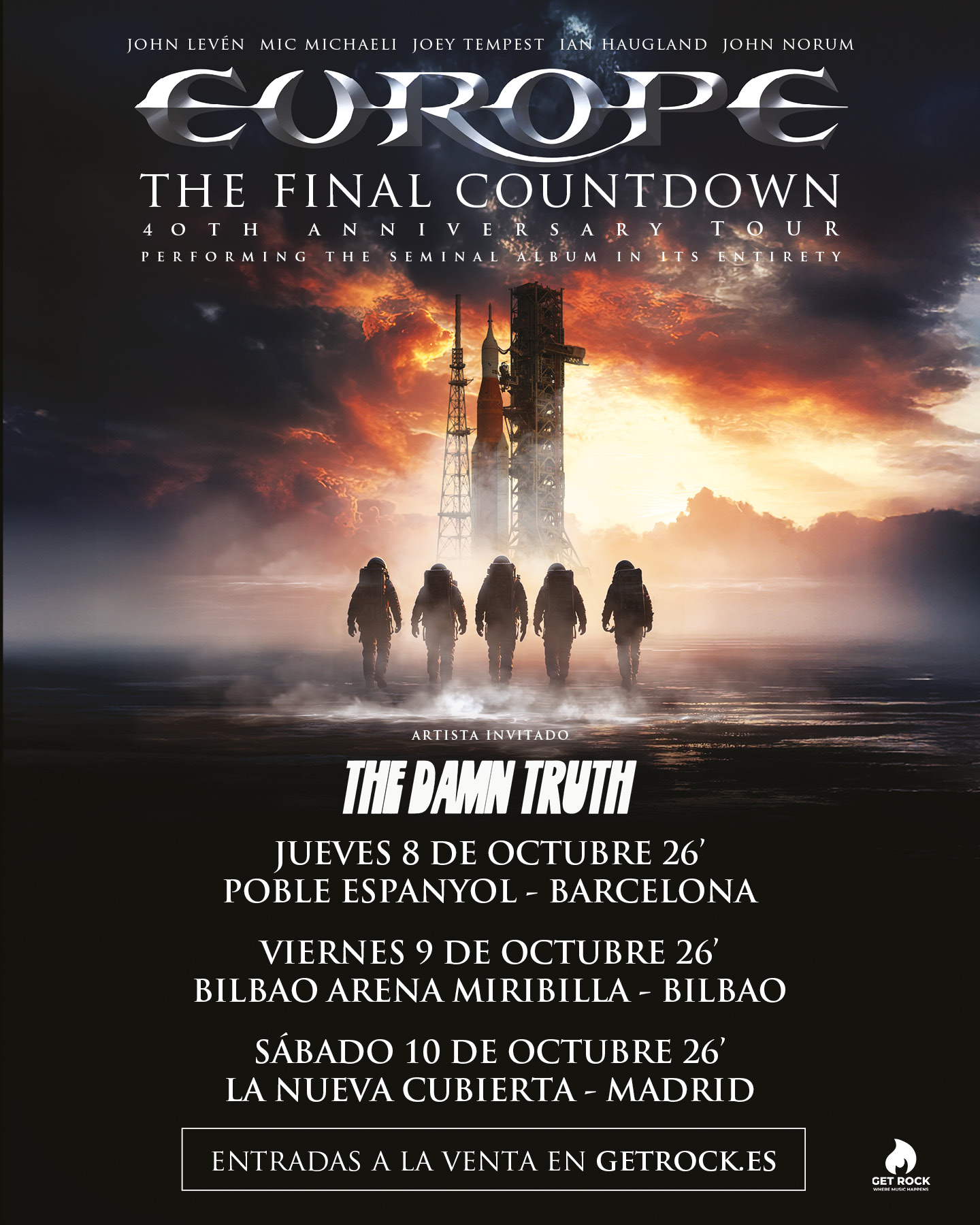 Europe celebrará en Barcelona, Bilbao y Leganés los 40 años de 'The final countdown' en tres conciertos en octubre del próximo año 2026