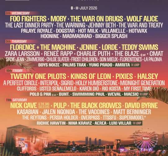 Cartel y horarios del Mad Cool Festival 2026