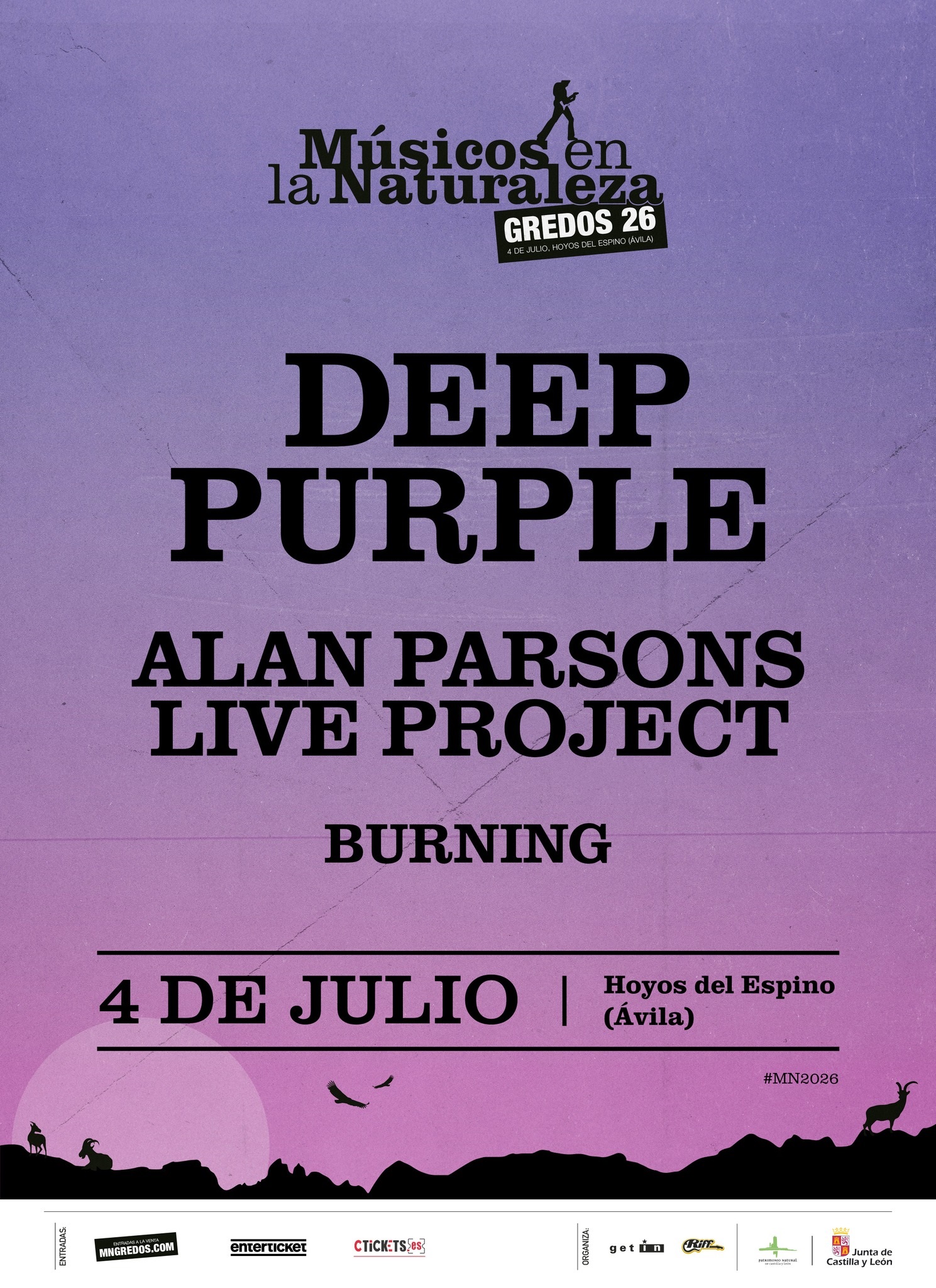 Alan Parsons Live Project y Burning se suman a Deep Purple en Músicos en la Naturaleza 2026, el 4 de julio en Hoyos del Espino (Ávila)