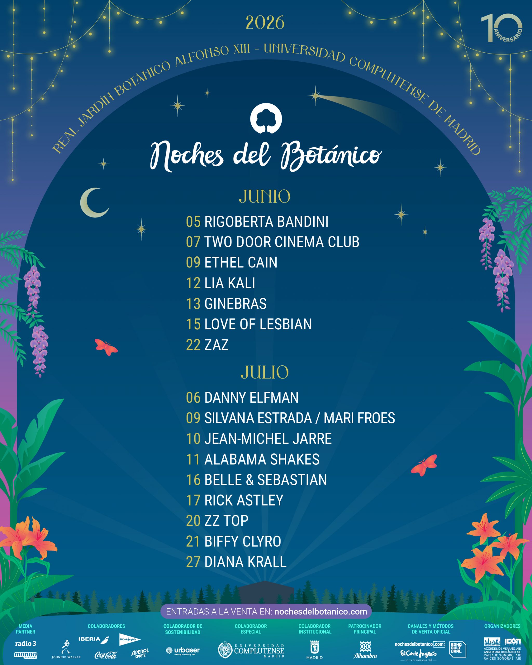 Noches del Botánico 2026 presenta los primeros 16 programas de su décimo aniversario, que se celebrará entre junio y julio en Madrid.