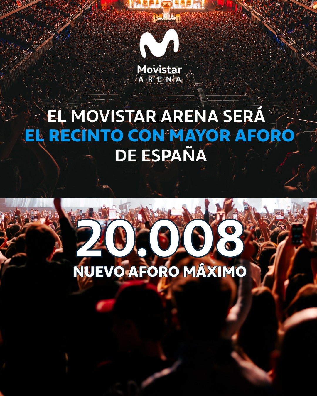 El Movistar Arena de Madrid ampliará su aforo máximo total de 17.453 a 20.008 espectadores en conciertos y hasta 15.000 en baloncesto