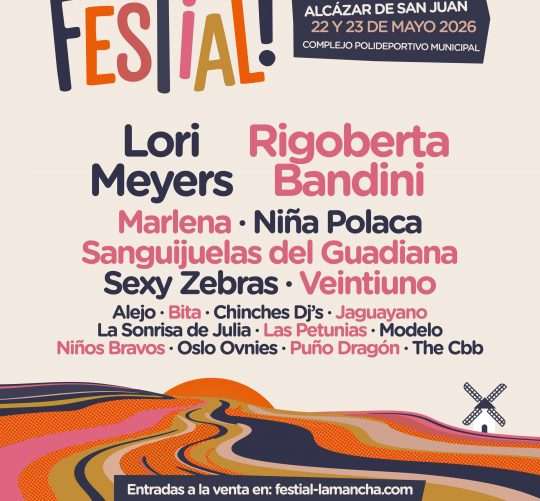 Festial! regresa a Alcázar de San Juan. El festival celebrará su edición de 2026 el 22 y 23 de mayo en el Complejo Polideportivo Municipal