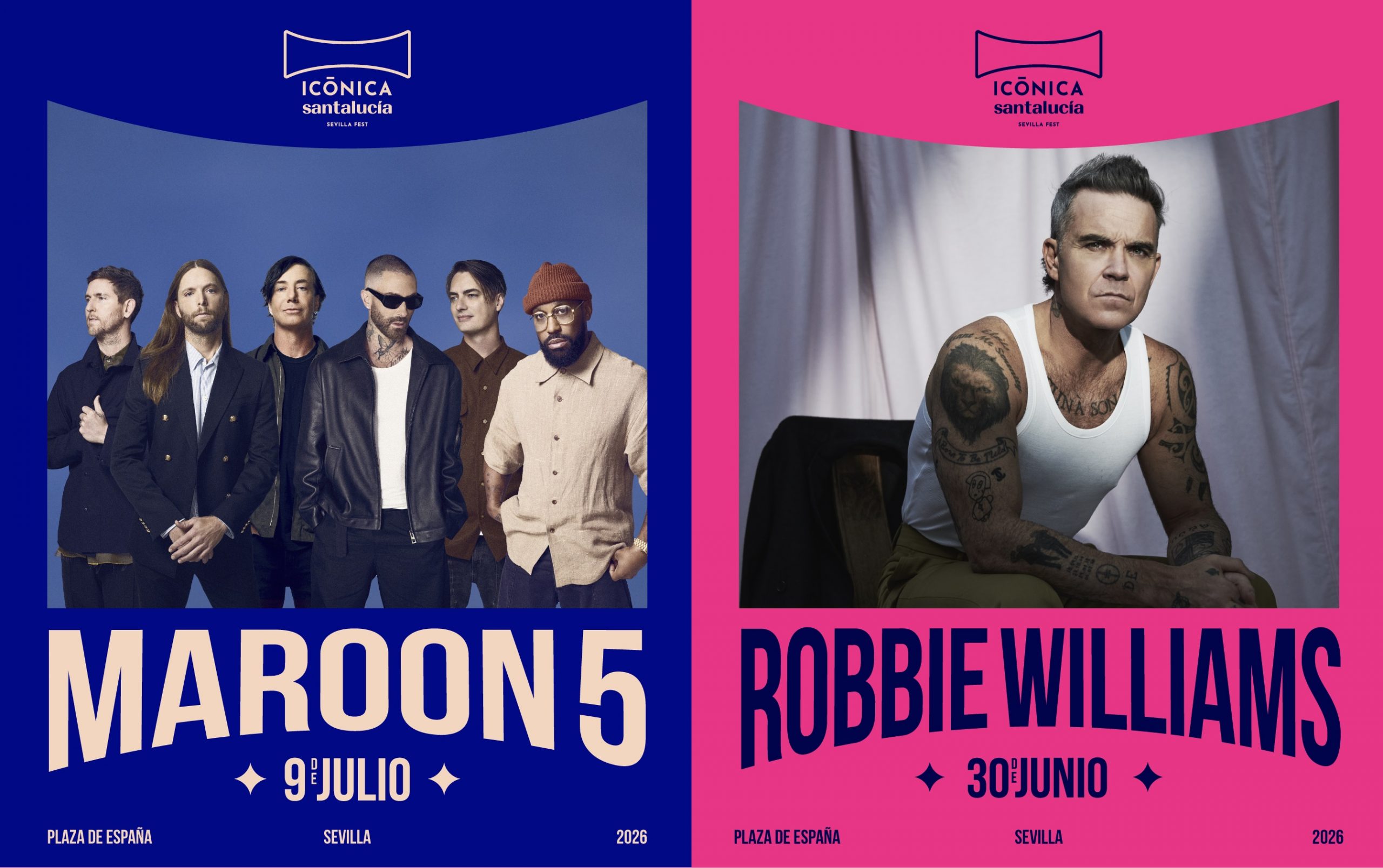 Maroon 5 y Robbie Williams son las dos últimas incorporaciones al cartel del Icónica Santalucía Sevilla Fest 2026