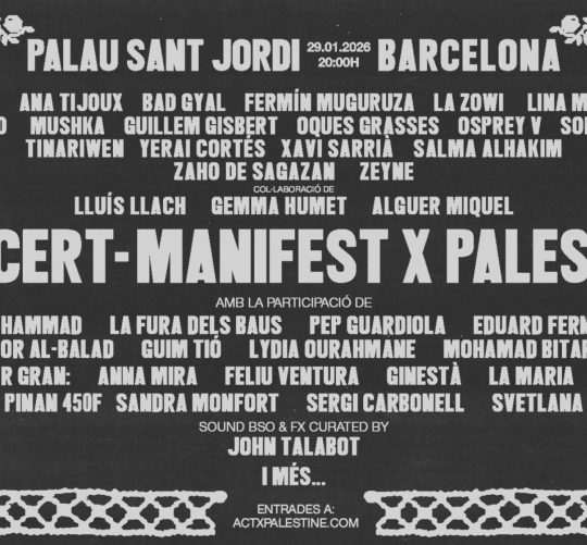 La campaña solidaria 'Act X Palestine' organiza el 26 de enero de 2026 en el Palau Sant Jordi de Barcelona un concierto benéfico por Gaza
