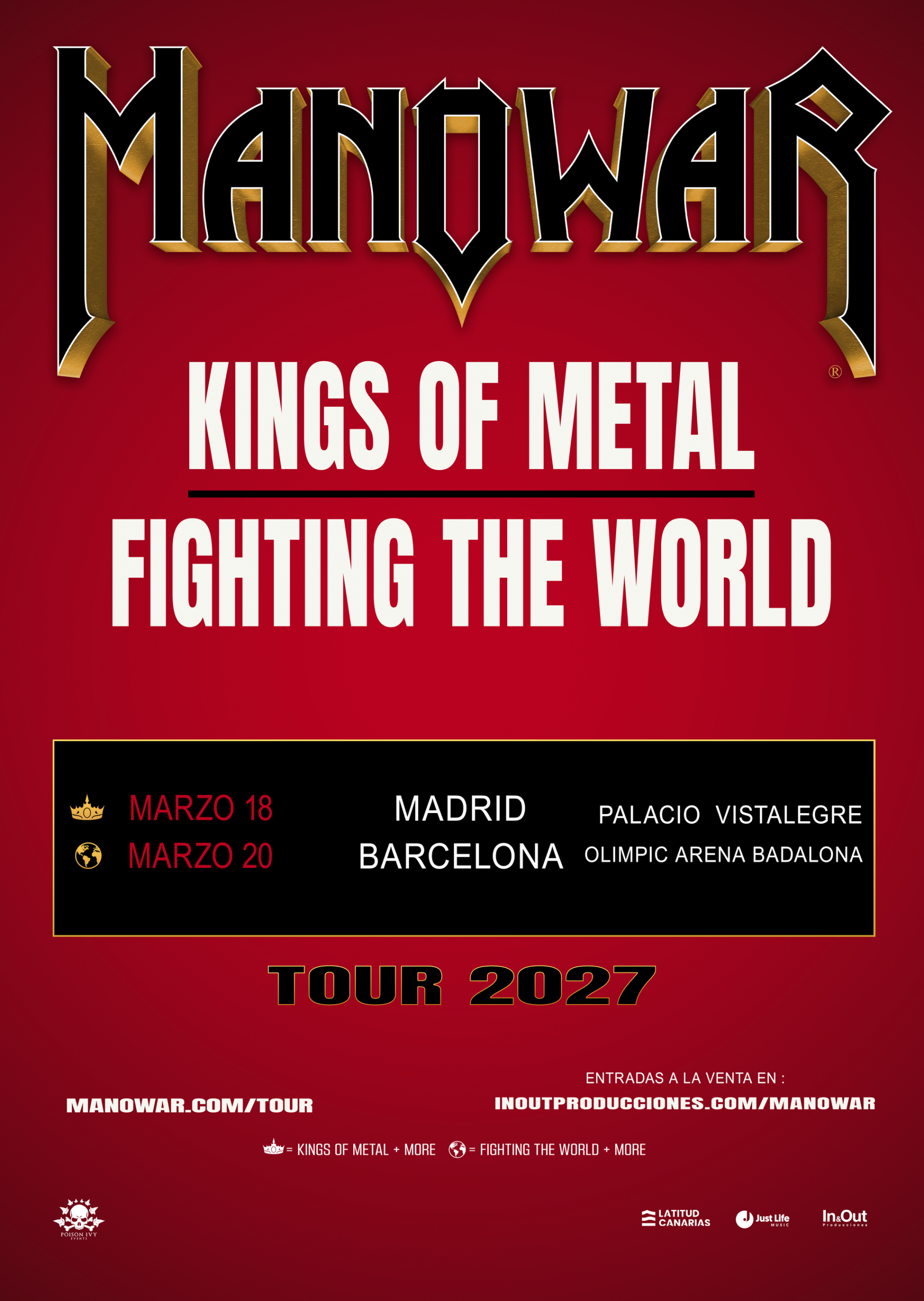 Manowar anuncia conciertos en grandes pabellones de Madrid y Badalona en 2027 con su 'Kings of metal fighting the world Tour 2027'
