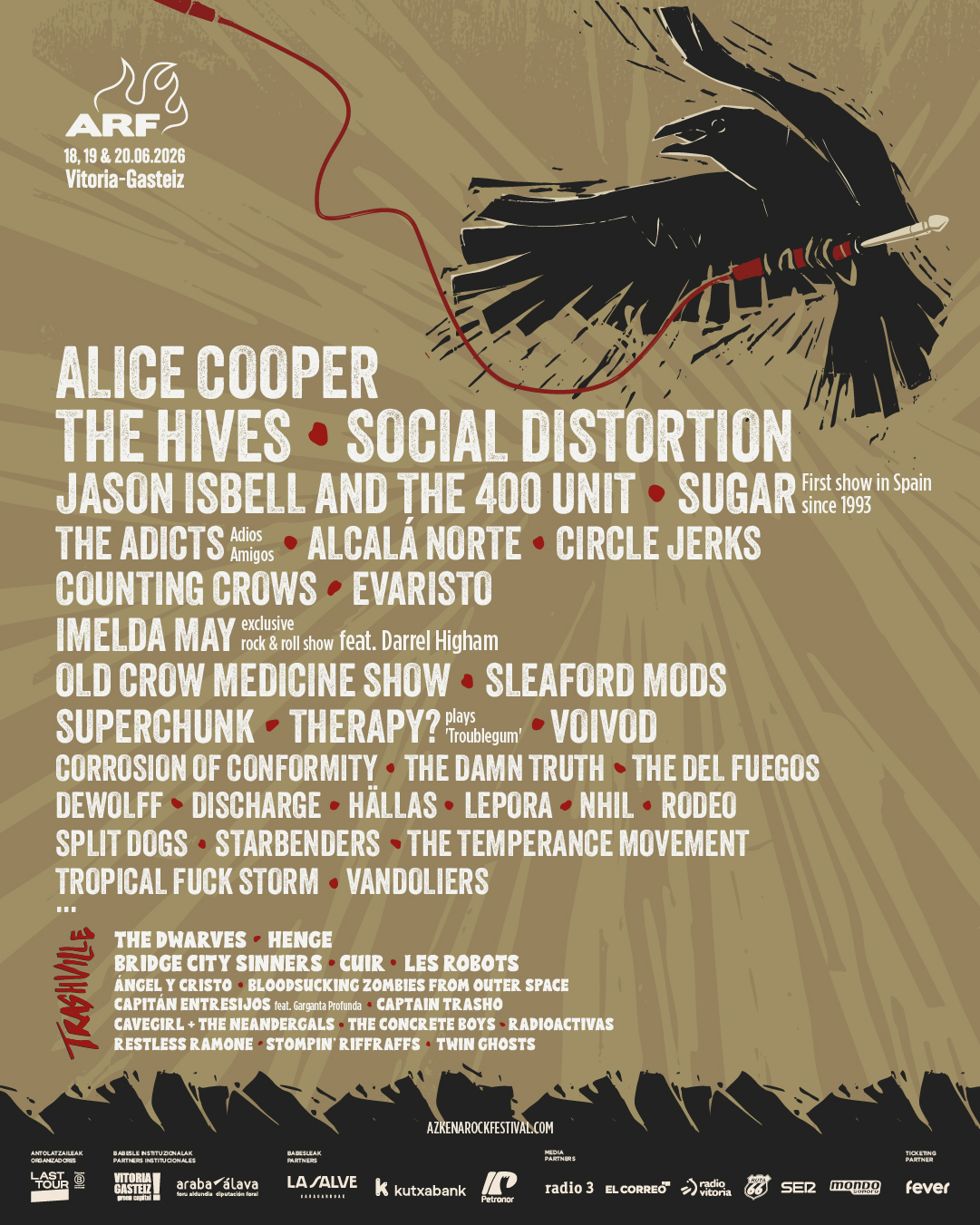 Azkena Rock Festival 2026 suma a The Hives, Alcalá Norte, Counting Crows y Superchunk. La cita es en el mes de junio en Vitoria - Gasteiz