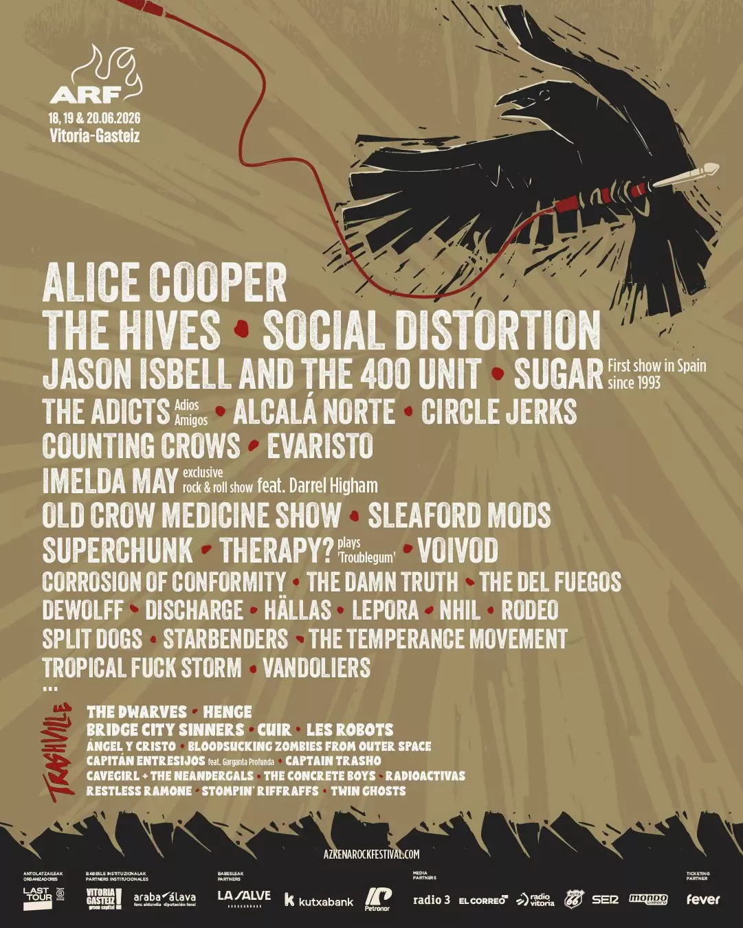 Azkena Rock Festival 2026 suma a The Hives, Alcalá Norte, Counting Crows y Superchunk. La cita es en el mes de junio en Vitoria - Gasteiz