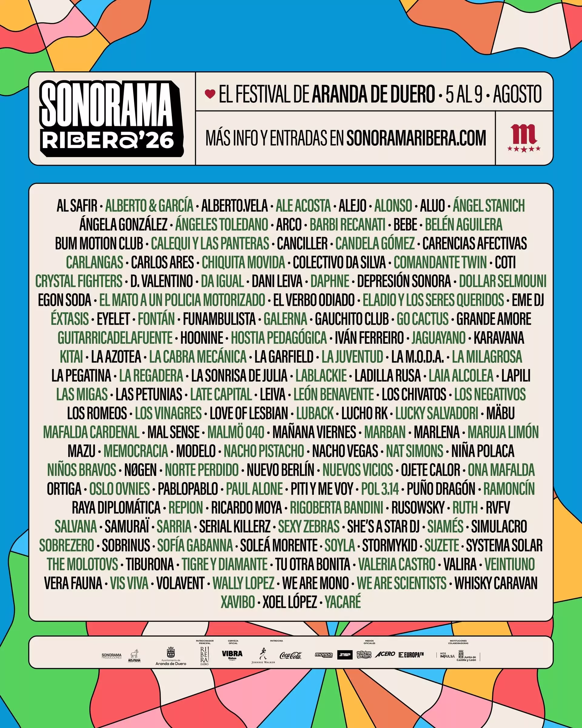 Sonorama Ribera vuelve con fuerza en su 29 edición, que tendrá lugar entre el 5 y el 9 de agosto de 2026, y lo hace ya con su cartel completo