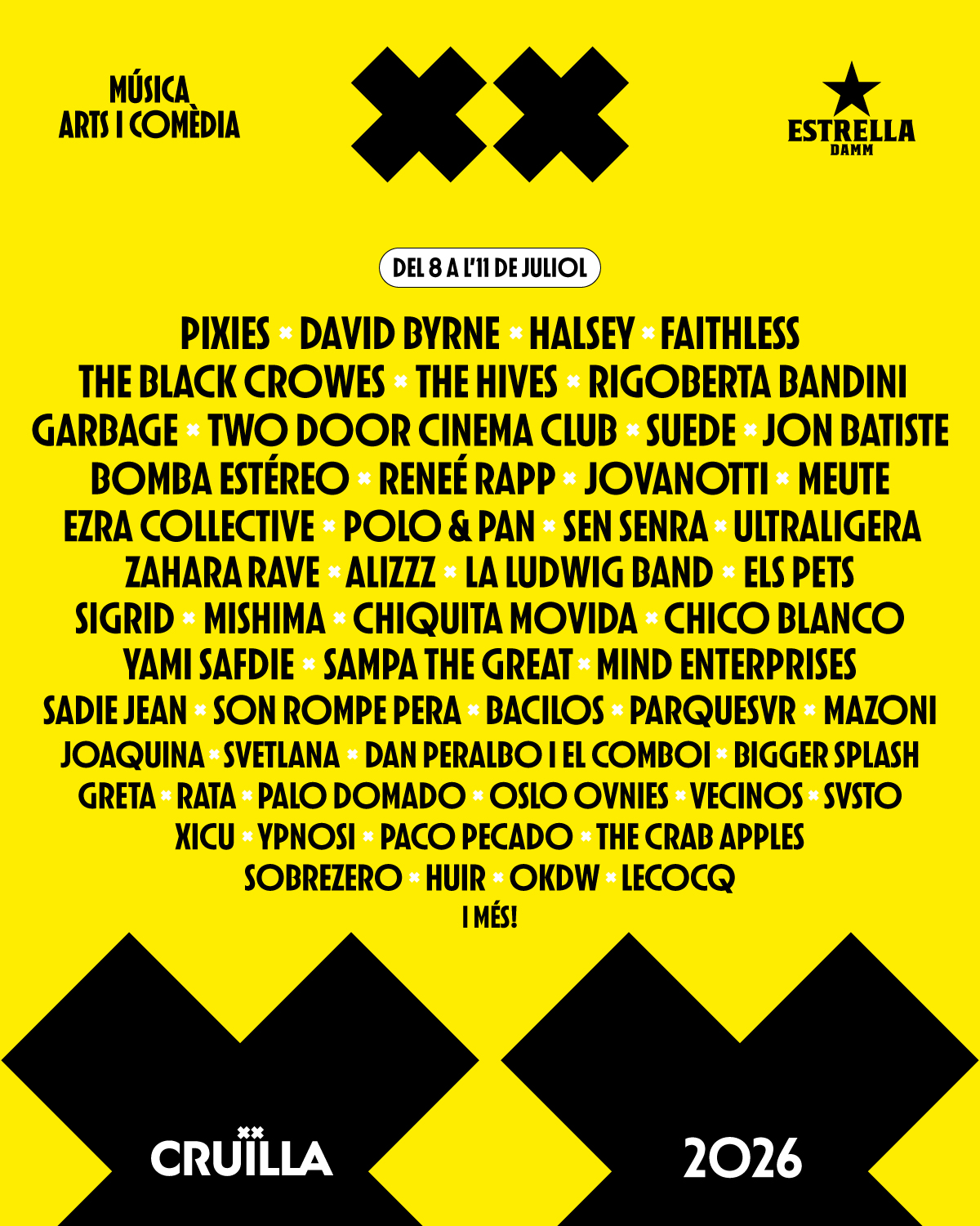 Ya tenemos el cartel del festival Cruilla 2026, una cita musical que se celebrará en en Parc del Fòrum de Barcelona del 8 al 11 de julio