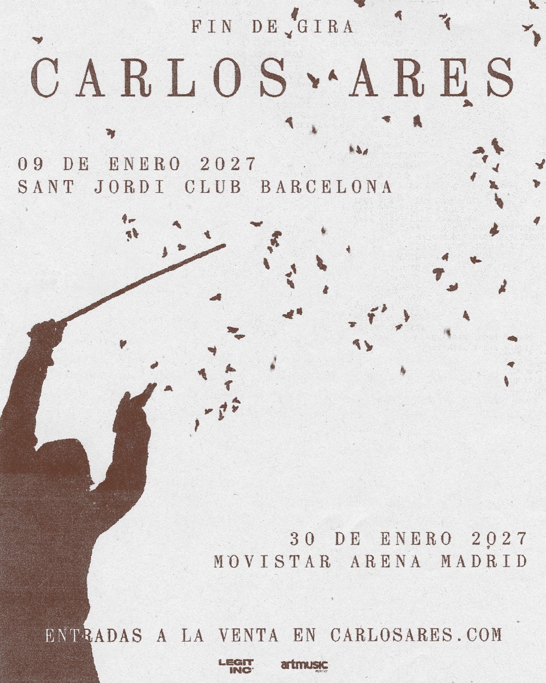 Carlos Ares anuncia conciertos de fin de gira en el Sant Jordi Club y el Movistar Arena los días 9 y 30 de enero del próximo año 2027