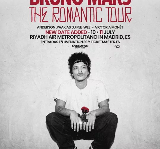 Bruno Mars dará dos conciertos en el estadio Metropolitano de Madrid el próximo verano. A la fecha del 10 de julio se suma otra el día 11
