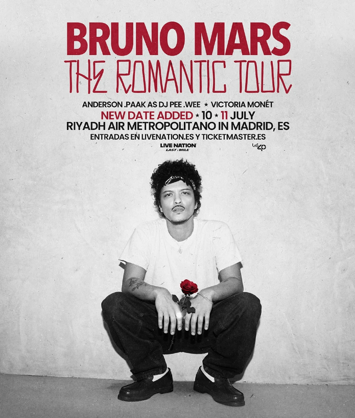 Bruno Mars dará dos conciertos en el estadio Metropolitano de Madrid el próximo verano. A la fecha del 10 de julio se suma otra el día 11