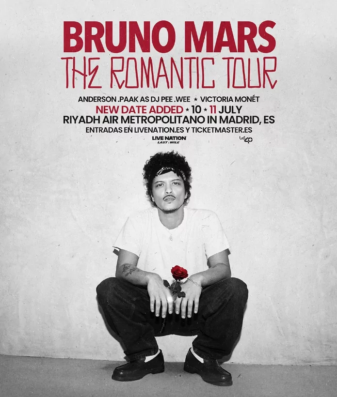 Bruno Mars dará dos conciertos en el estadio Metropolitano de Madrid el próximo verano. A la fecha del 10 de julio se suma otra el día 11