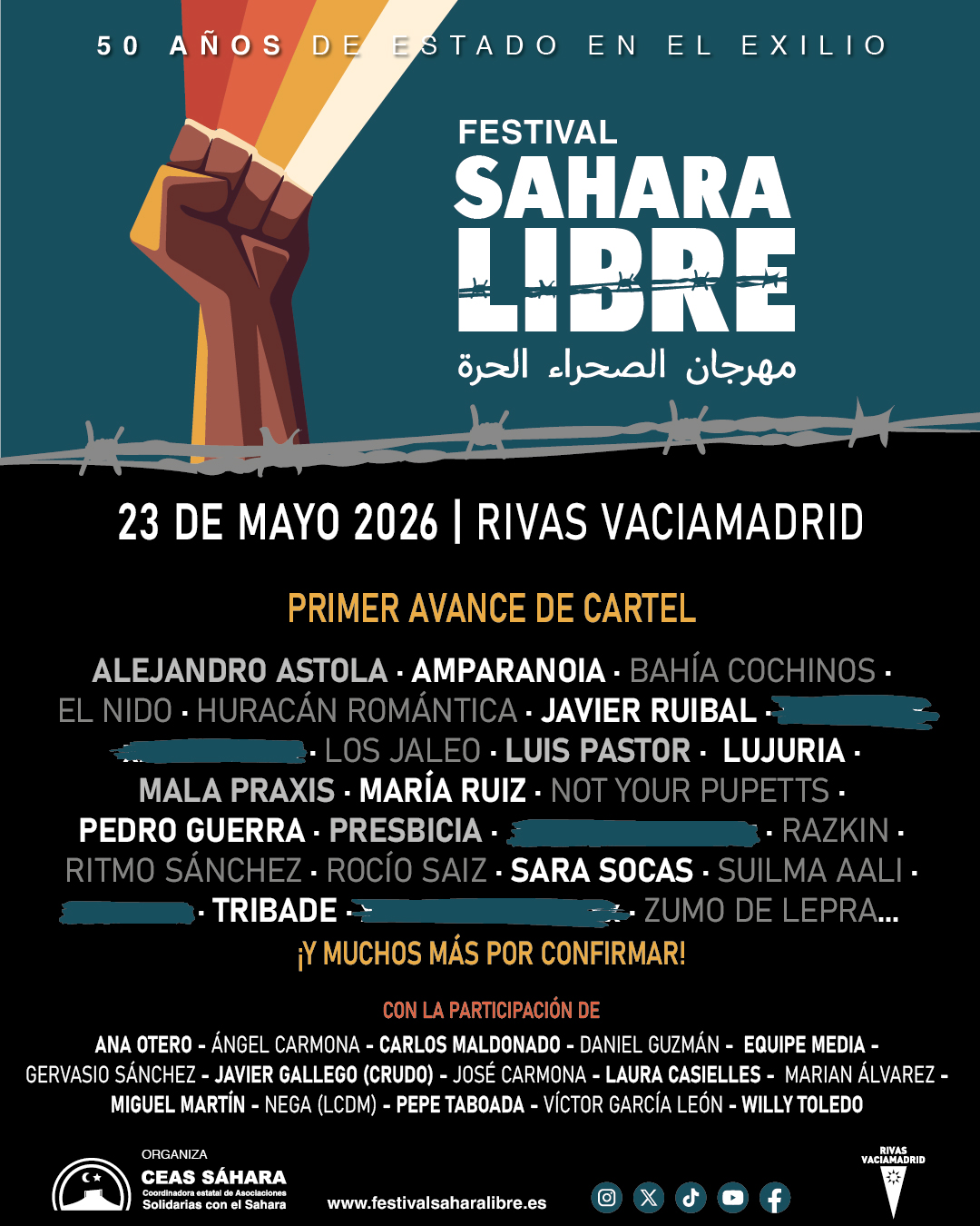 El Auditorio Miguel Ríos de Rivas Vaciamadrid acogerá el 23 de mayo el Festival Sáhara Libre para visibilizar la lucha del pueblo saharaui
