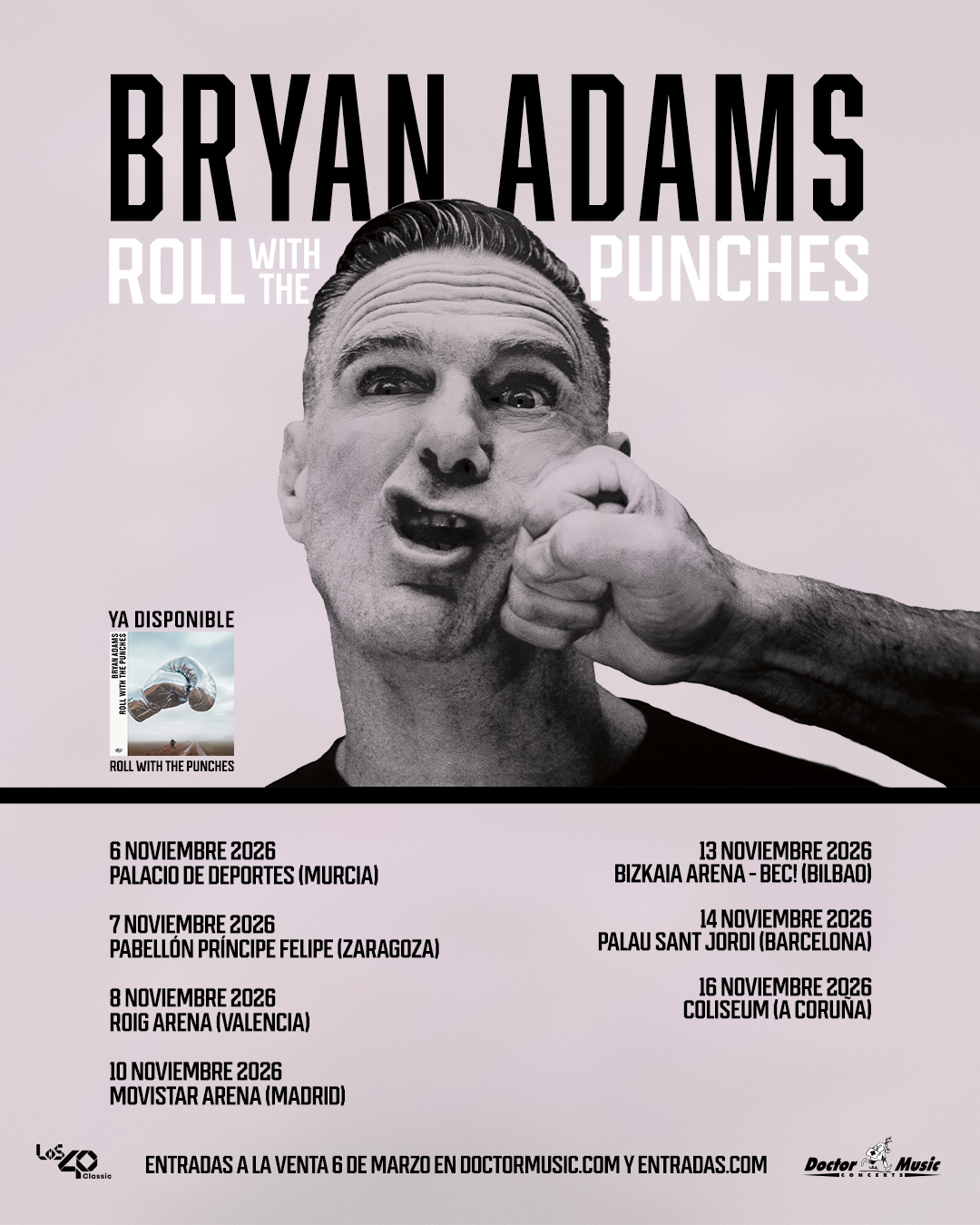 Bryan Adams vuelve a España este 2026 y anuncia siete conciertos en Murcia, Zaragoza, Valencia, Madrid, Bilbao, Barcelona y A Coruña