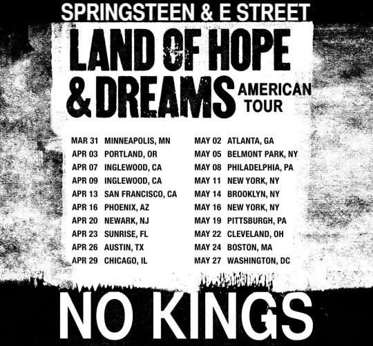Bruce Springsteen & The E Street Band anuncian gira por EEUU para este 2026. El tour arrancará simbólicamente el 31 de marzo en Minneapolis