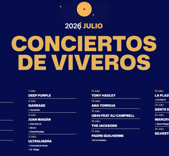 Programación completa del ciclo de Conciertos de Viveros 2026 en Valencia. Del 2 al 25 de julio de este año con propuestas muy variadas